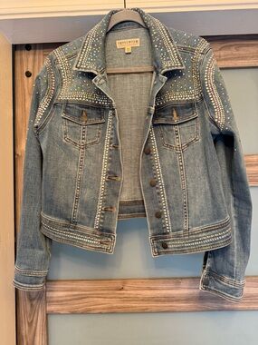 Idyllwind Studded Washed Blue Denim Jacket with Multicolor Gems